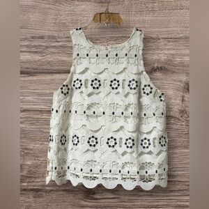 Anthropologie HD in Paris white crochet dot Lace swing dress top tank mod
